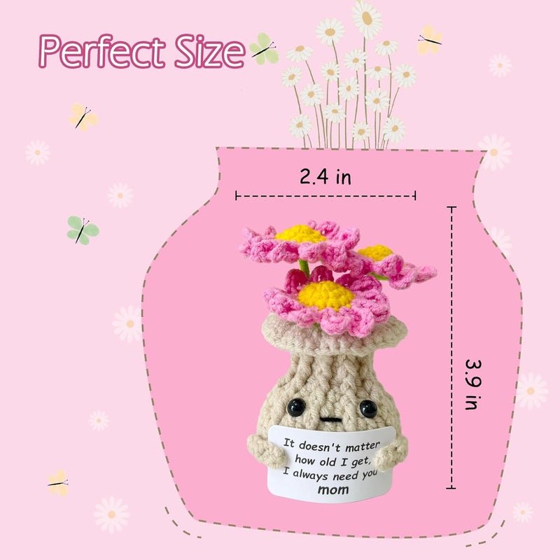RFUYIR Gifts for Mom Positive Crochet Daisy with Message Card - I Always Need You - Handmade Knitted Plant Decor, Inspirational Gift for Women, Christmas Thanksgiving Birthday Presents for Mom - Image 3